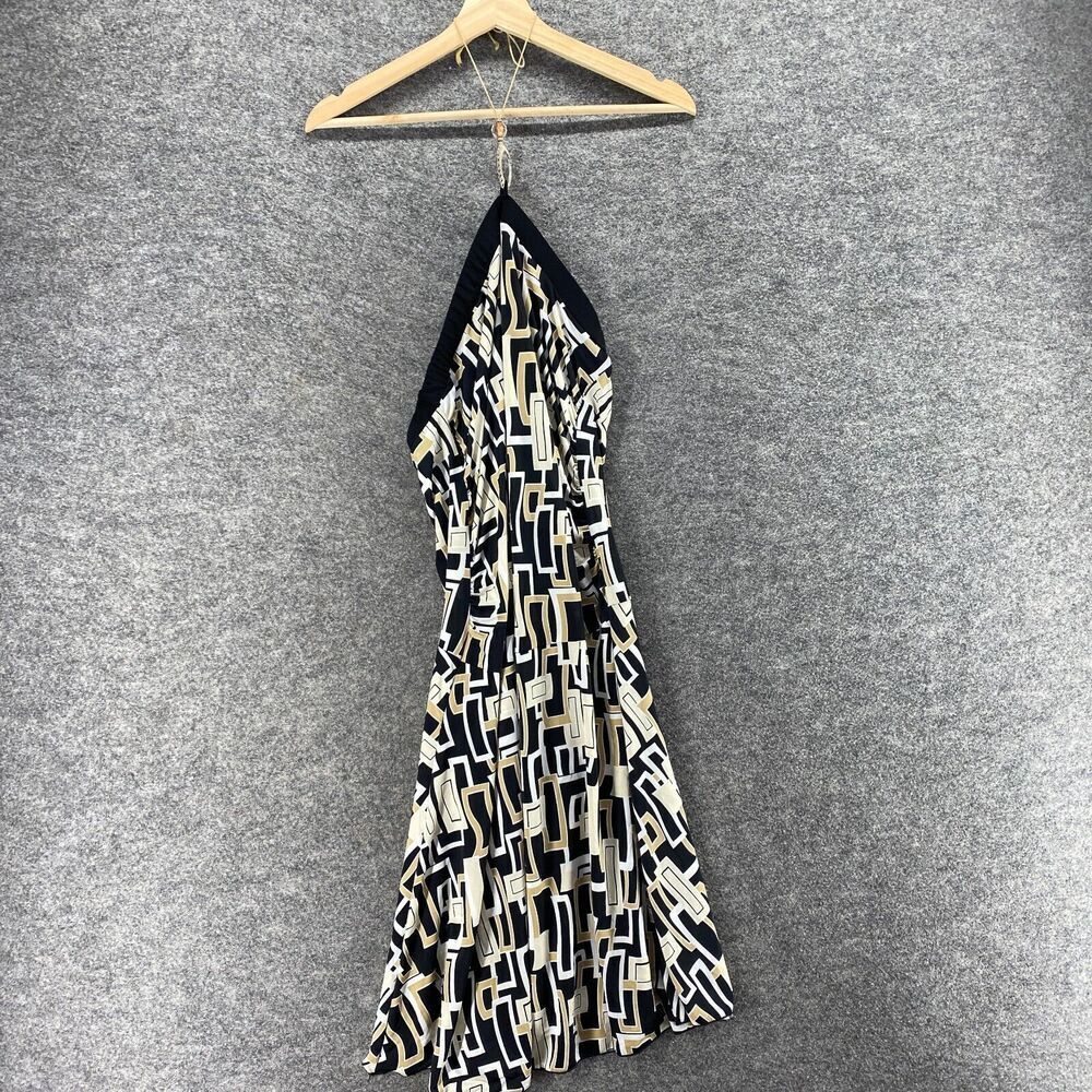 MKM Dress Women L Large Black Geometric Sheath Midi Halter Neck Sleeveless